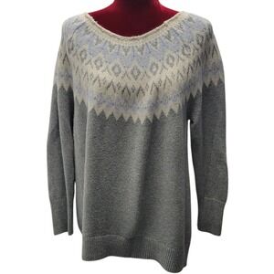 Banana Republic Knit Fair Isle Sweater Gray Blue Cream Long Sleeve  Sz P Lg A374